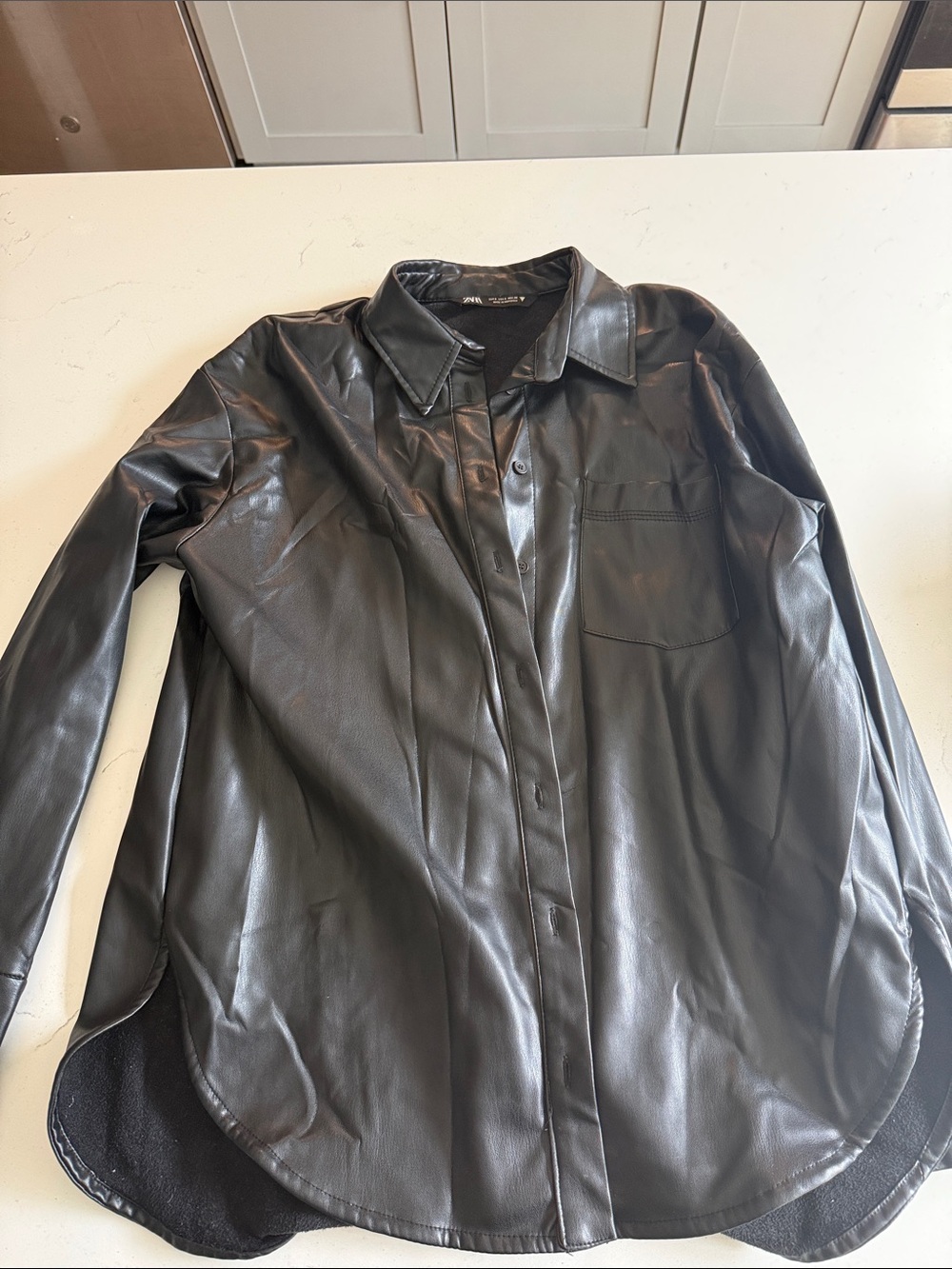Zara Black Faux Leather Shirt-Style Jacket